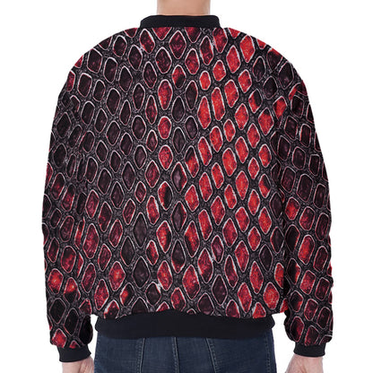Red And Black Snakeskin Print Zip Sleeve Bomber Jacket