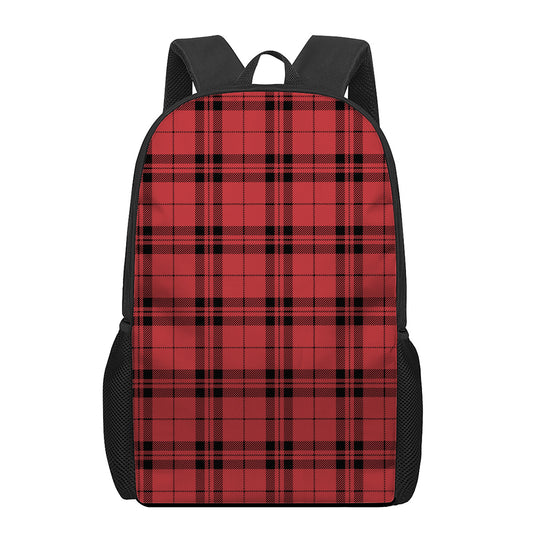 Red And Black Tartan Pattern Print 17 Inch Backpack