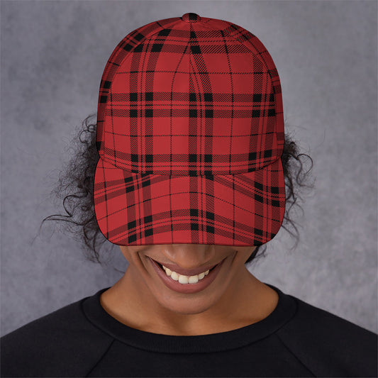 Red And Black Tartan Pattern Print Baseball Cap