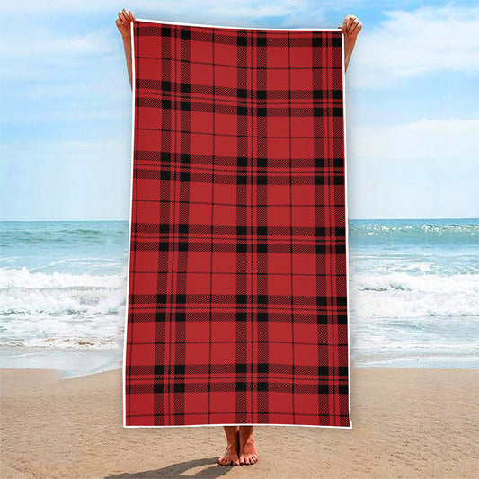 Red And Black Tartan Pattern Print Beach Towel