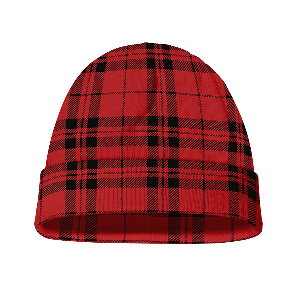 Red And Black Tartan Pattern Print Beanie