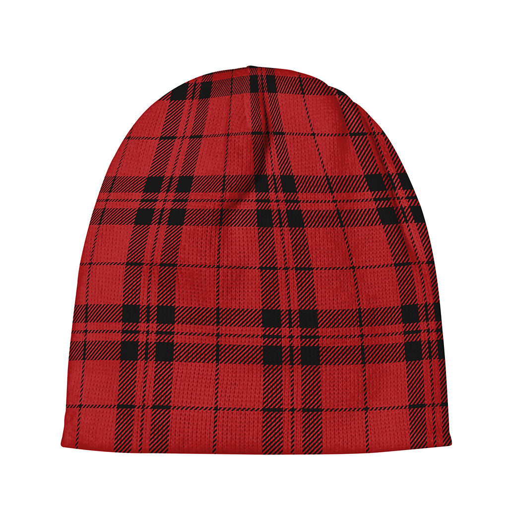 Red And Black Tartan Pattern Print Beanie