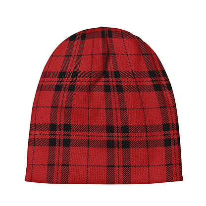Red And Black Tartan Pattern Print Beanie