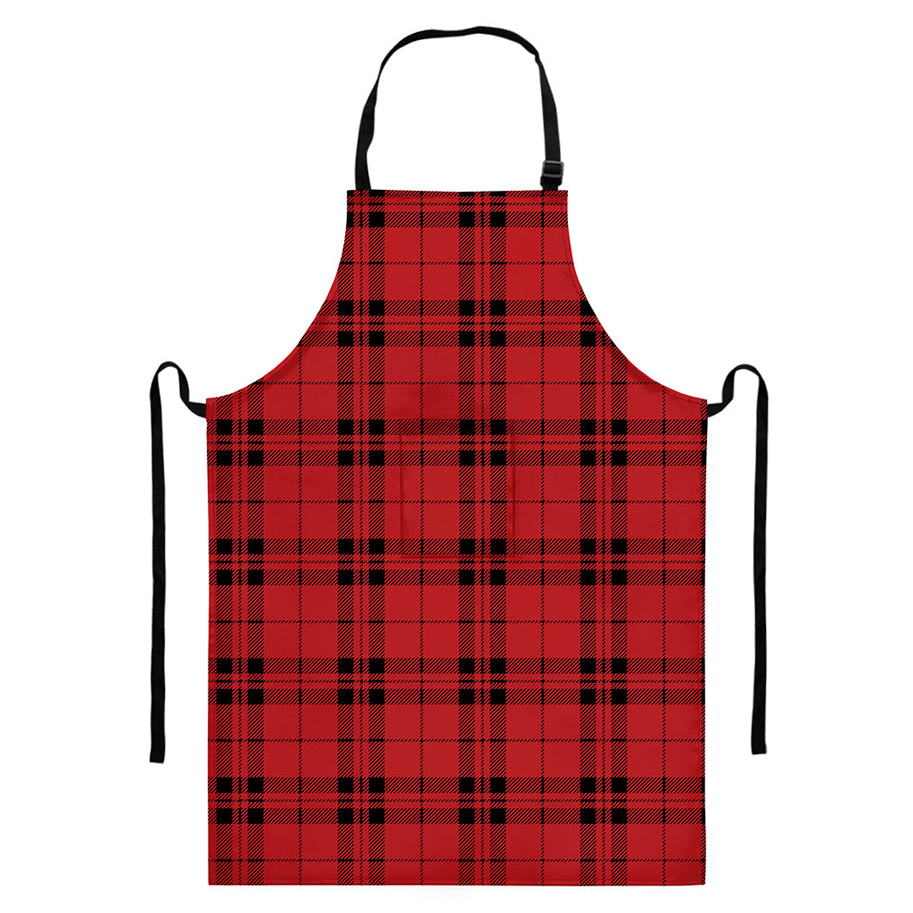 Red And Black Tartan Pattern Print Bib Apron With Pocket