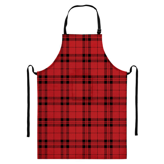 Red And Black Tartan Pattern Print Bib Apron With Pocket