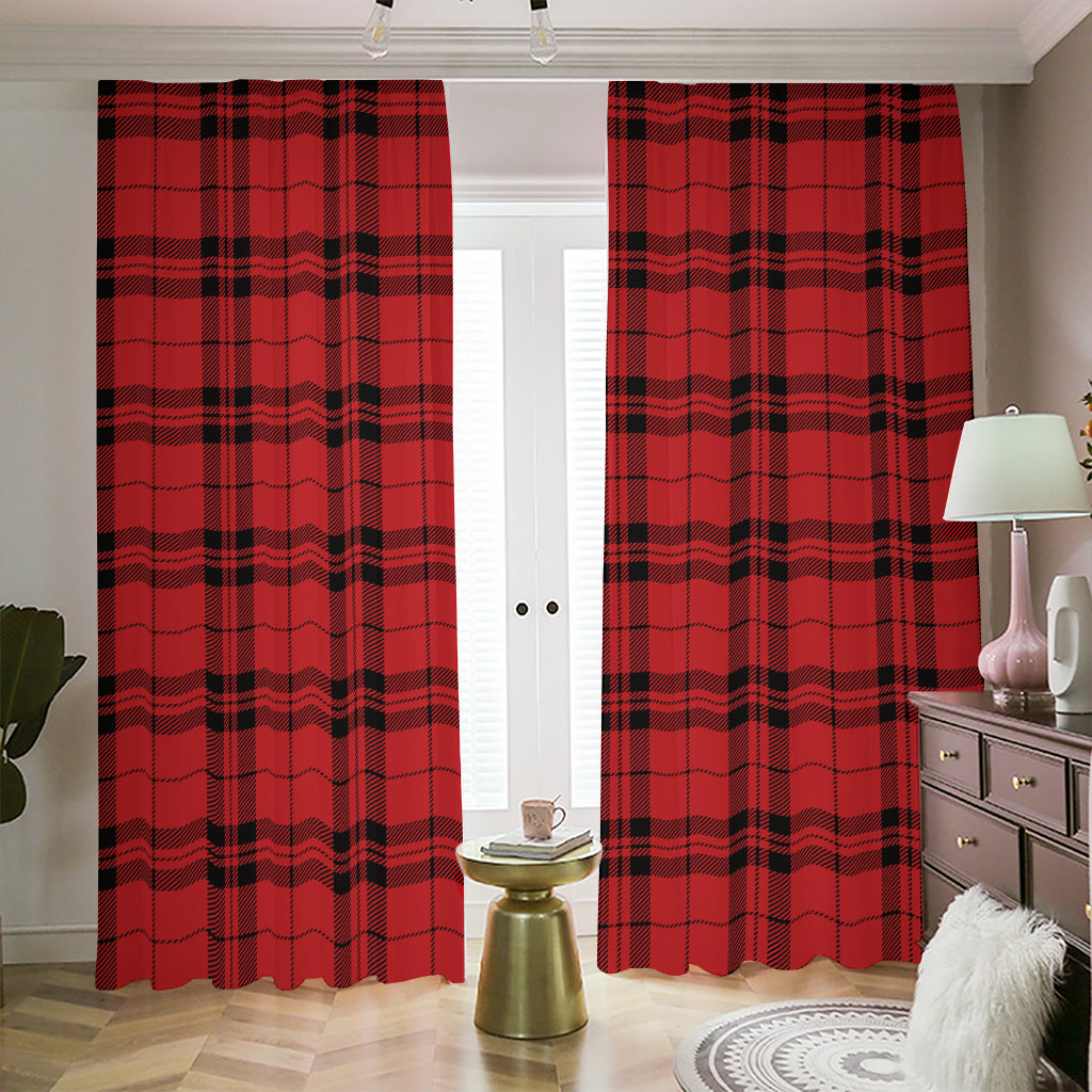 Red And Black Tartan Pattern Print Blackout Pencil Pleat Curtains