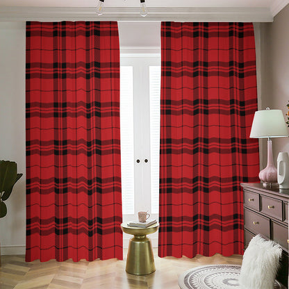 Red And Black Tartan Pattern Print Blackout Pencil Pleat Curtains