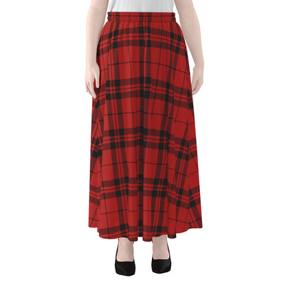 Red And Black Tartan Pattern Print Chiffon Maxi Skirt