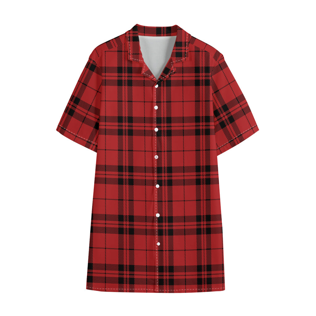 Red And Black Tartan Pattern Print Cotton Hawaiian Shirt
