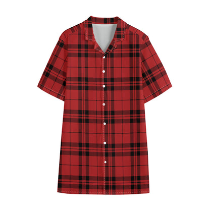 Red And Black Tartan Pattern Print Cotton Hawaiian Shirt
