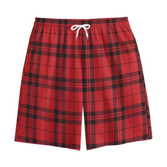 Red And Black Tartan Pattern Print Cotton Shorts