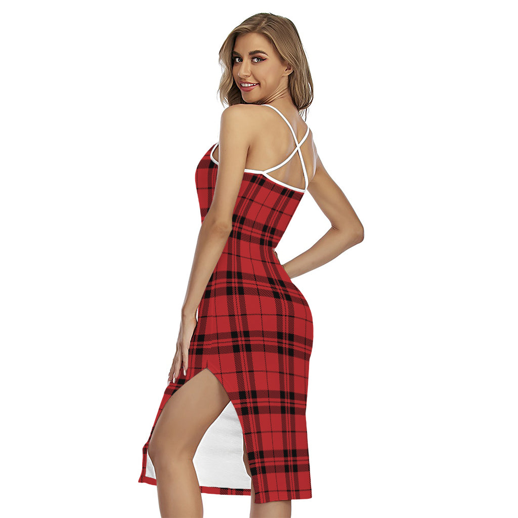 Red And Black Tartan Pattern Print Cross Back Cami Dress