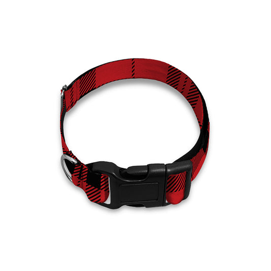 Red And Black Tartan Pattern Print Dog Collar