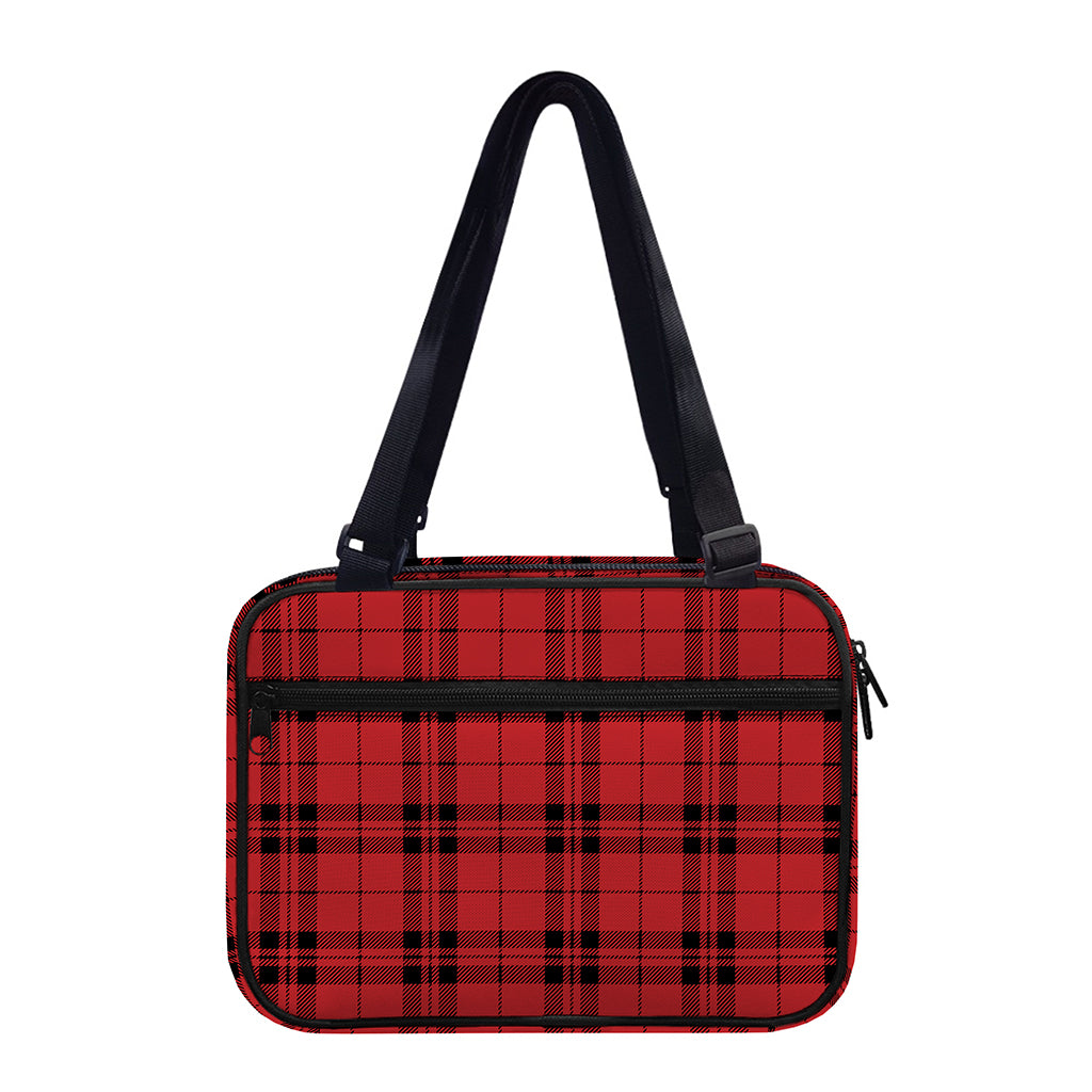 Red And Black Tartan Pattern Print Double Strap Bible Bag