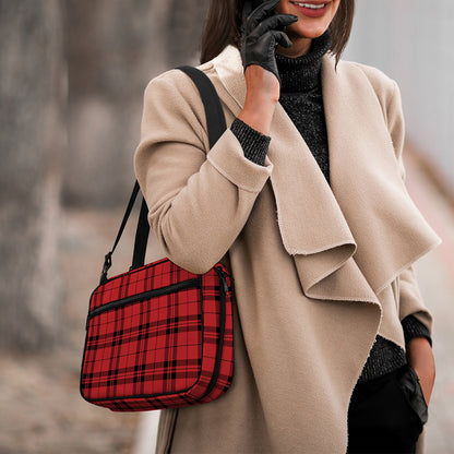 Red And Black Tartan Pattern Print Double Strap Bible Bag