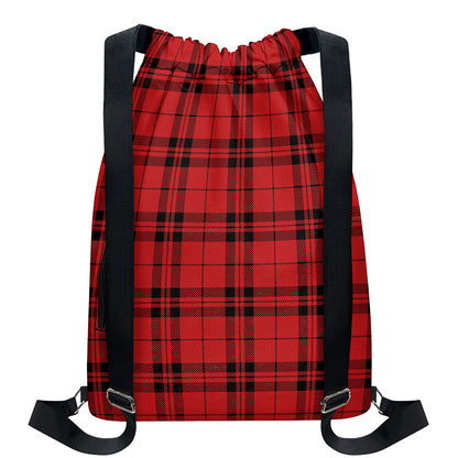 Red And Black Tartan Pattern Print Drawstring Backpack