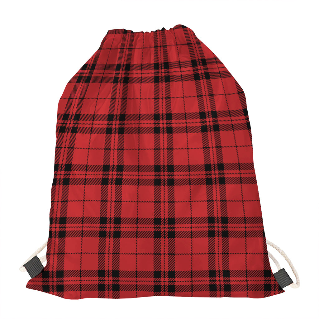 Red And Black Tartan Pattern Print Drawstring Bag