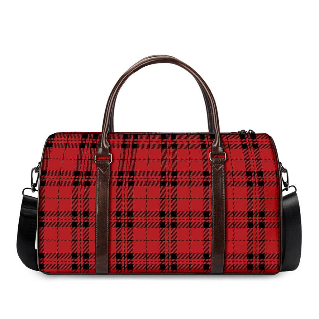 Red And Black Tartan Pattern Print Duffle Bag