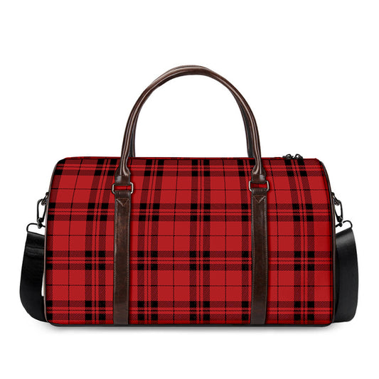 Red And Black Tartan Pattern Print Duffle Bag