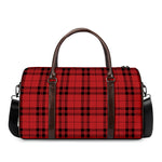 Red And Black Tartan Pattern Print Duffle Bag
