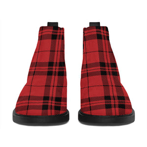 Red And Black Tartan Pattern Print Flat Ankle Boots