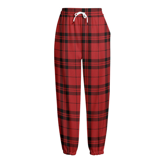 Red And Black Tartan Pattern Print Fleece Lined Knit Pants