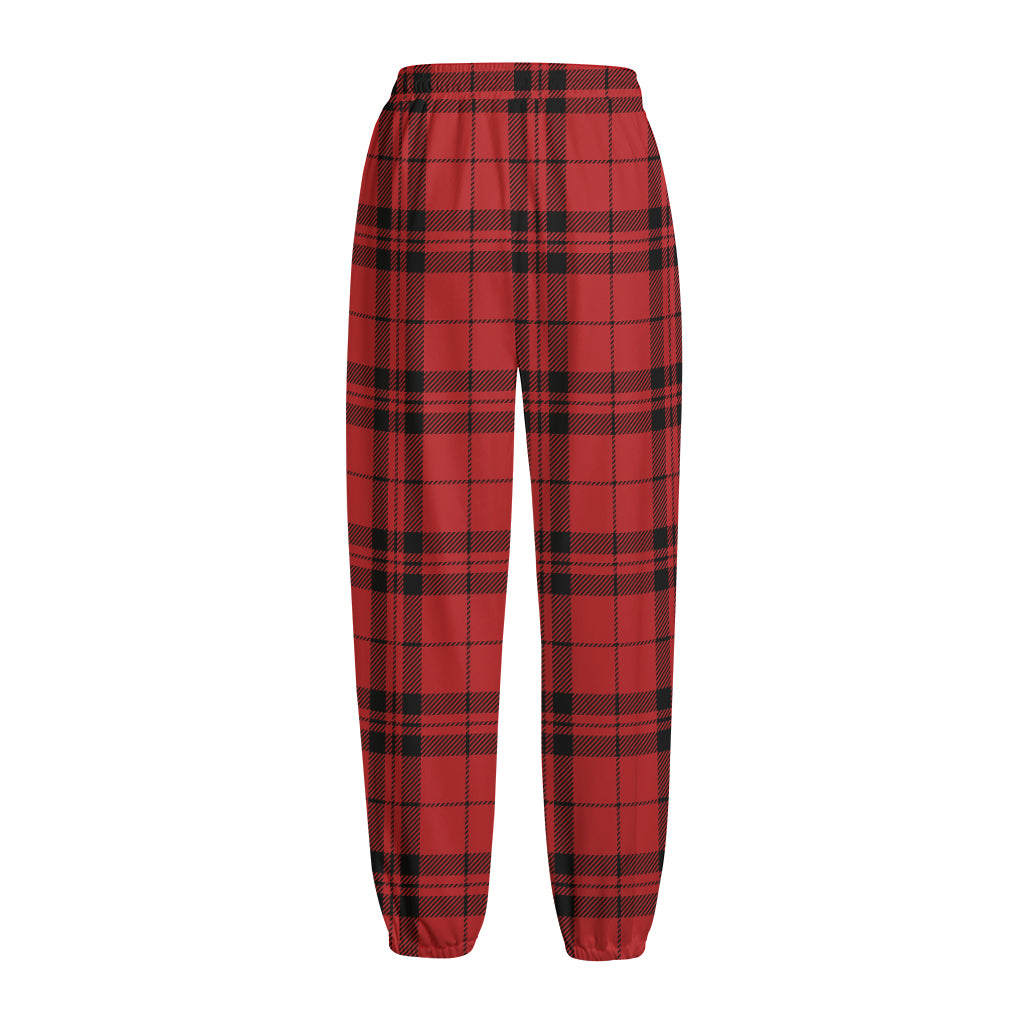 Red And Black Tartan Pattern Print Fleece Lined Knit Pants