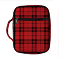 Red And Black Tartan Pattern Print Front Pocket Bible Bag