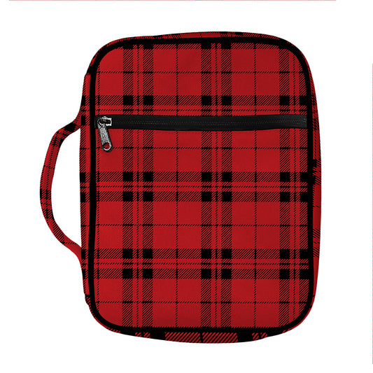 Red And Black Tartan Pattern Print Front Pocket Bible Bag
