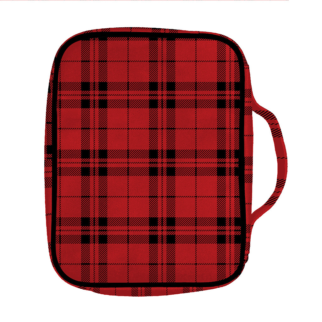 Red And Black Tartan Pattern Print Front Pocket Bible Bag