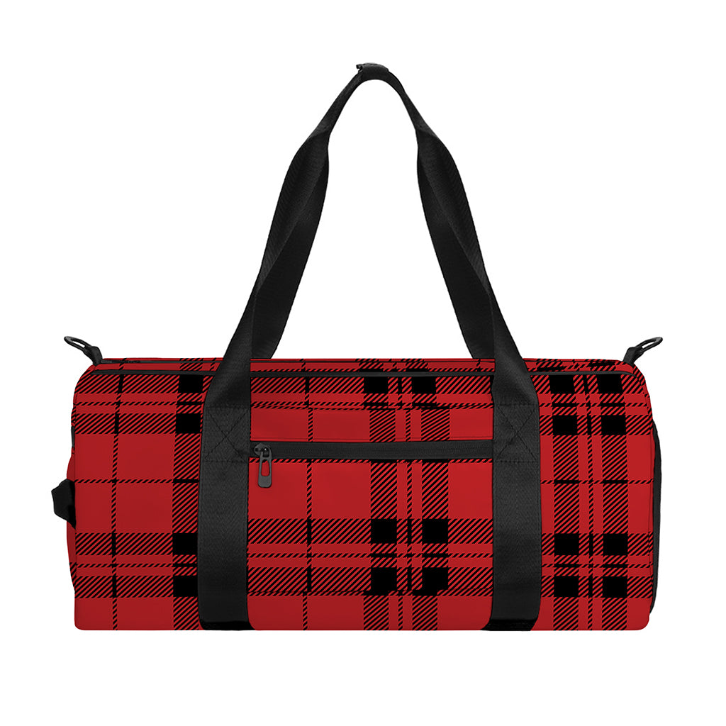 Red And Black Tartan Pattern Print Gym Bag
