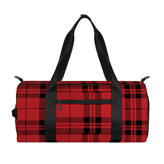 Red And Black Tartan Pattern Print Gym Bag