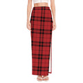 Red And Black Tartan Pattern Print High Slit Maxi Skirt