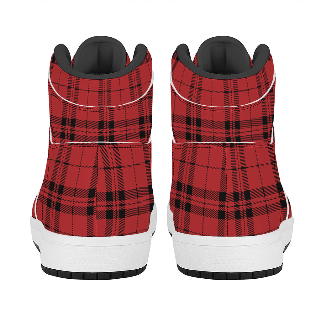 Red And Black Tartan Pattern Print High Top Leather Sneakers