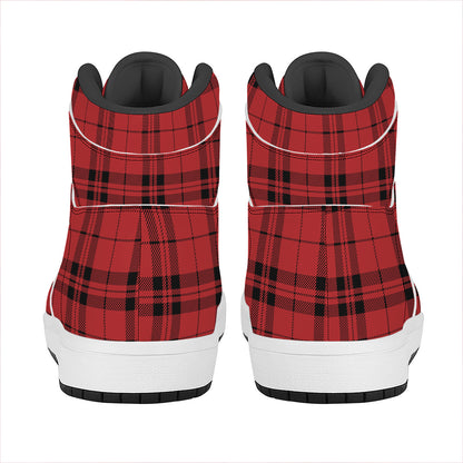 Red And Black Tartan Pattern Print High Top Leather Sneakers