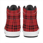 Red And Black Tartan Pattern Print High Top Leather Sneakers