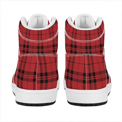 Red And Black Tartan Pattern Print High Top Leather Sneakers