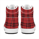 Red And Black Tartan Pattern Print High Top Leather Sneakers