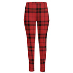 Red And Black Tartan Pattern Print High-Waisted Pocket Leggings