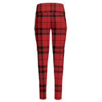 Red And Black Tartan Pattern Print High-Waisted Pocket Leggings