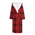Red And Black Tartan Pattern Print Hooded Bathrobe