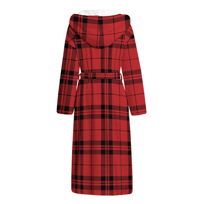 Red And Black Tartan Pattern Print Hooded Bathrobe