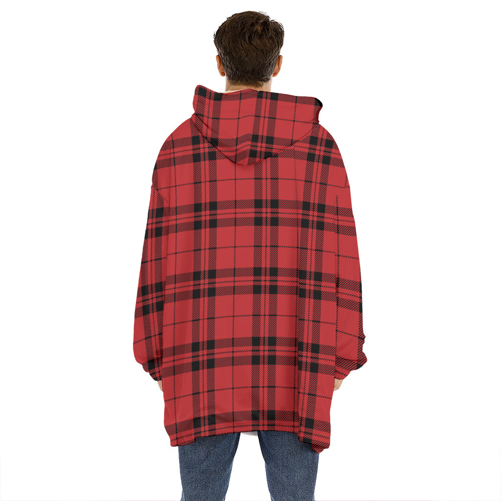 Red And Black Tartan Pattern Print Hoodie Blanket