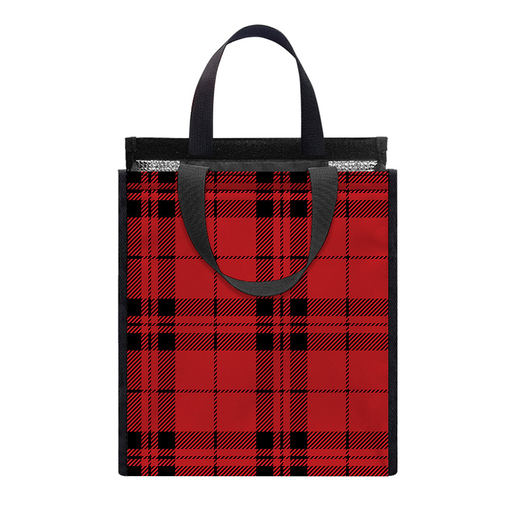 Red And Black Tartan Pattern Print Insulated Lunch Tote