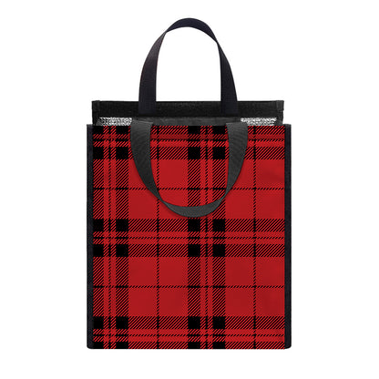 Red And Black Tartan Pattern Print Insulated Lunch Tote