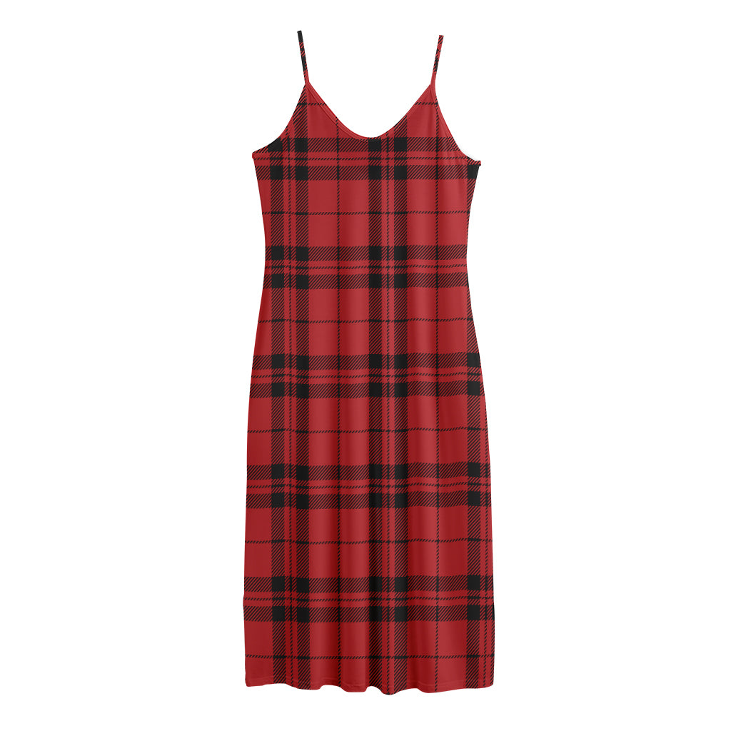 Red And Black Tartan Pattern Print Jersey Midi Cami Dress