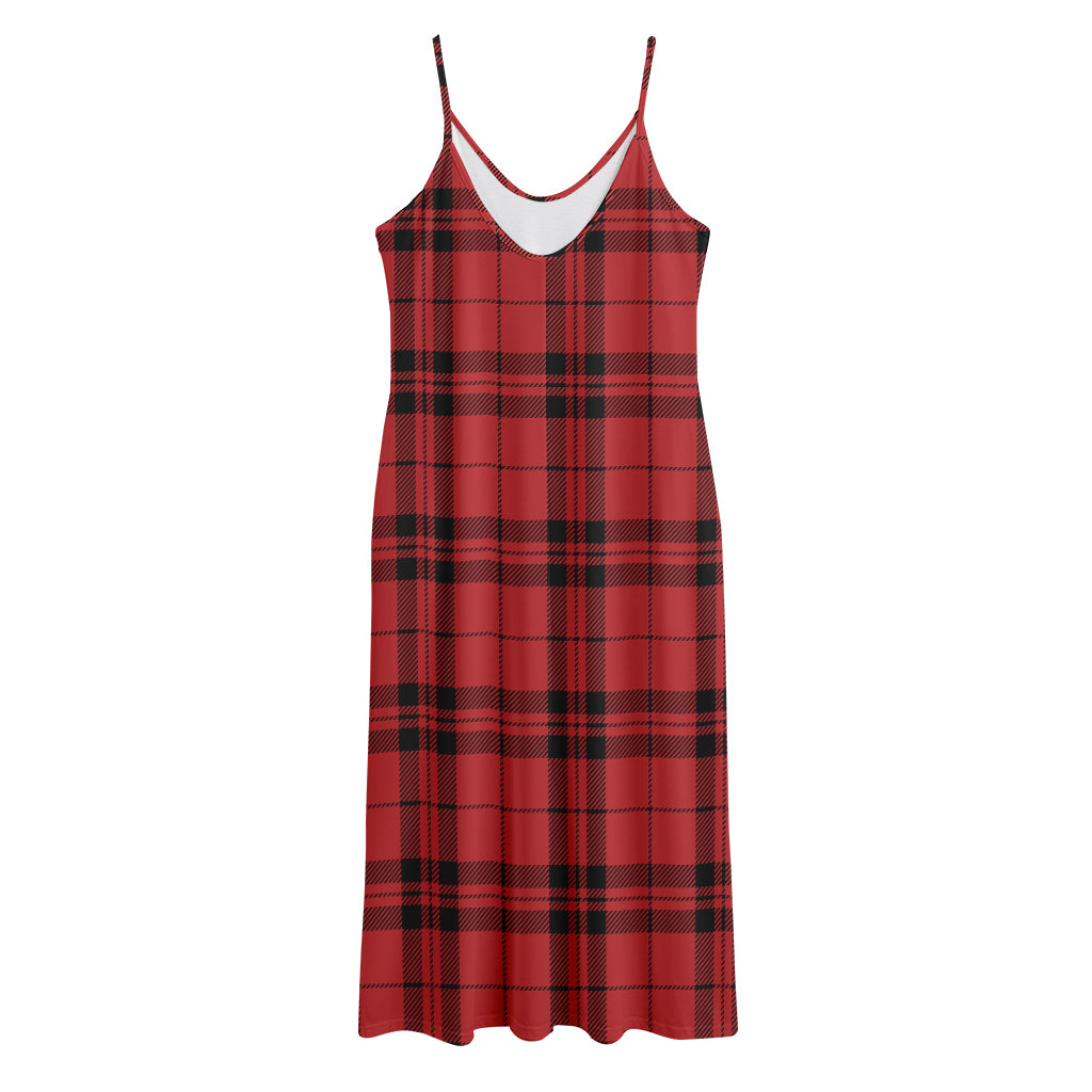 Red And Black Tartan Pattern Print Jersey Midi Cami Dress