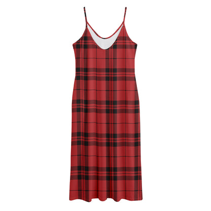 Red And Black Tartan Pattern Print Jersey Midi Cami Dress