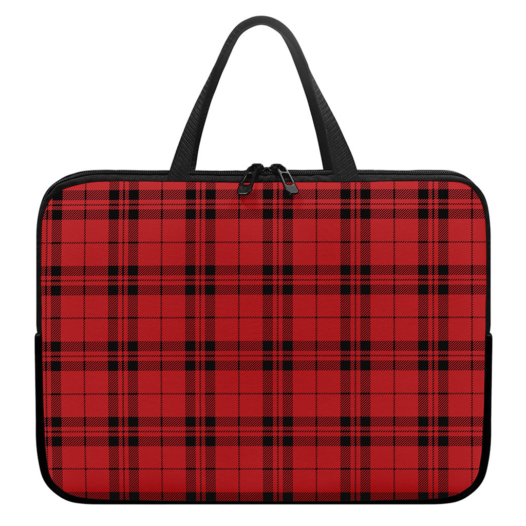 Red And Black Tartan Pattern Print Laptop Sleeve With Handle