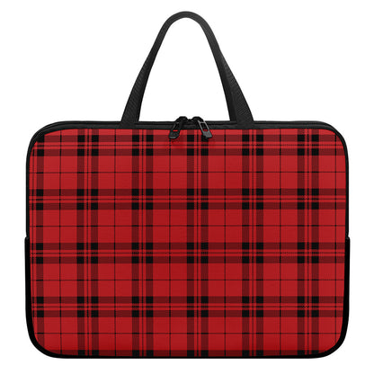 Red And Black Tartan Pattern Print Laptop Sleeve With Handle